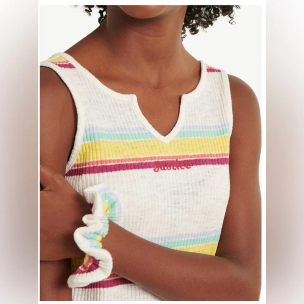 Justice Red and Yellow Striped Tank Top with matching hair tie 🎀
